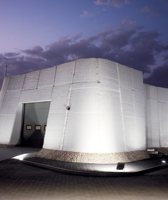 The view from outside the R&Drone Laboratory 3D printed concrete project